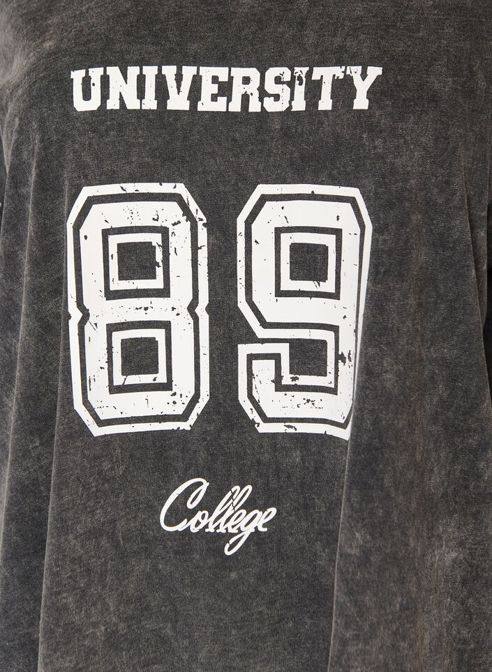 Oversized t-shirt i ekologisk bomull med collegetryck, Svart, Packshot image number 2