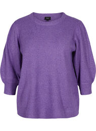 Melerad stickad tröja med 3/4-ärmar, Ultra Violet Mel.
