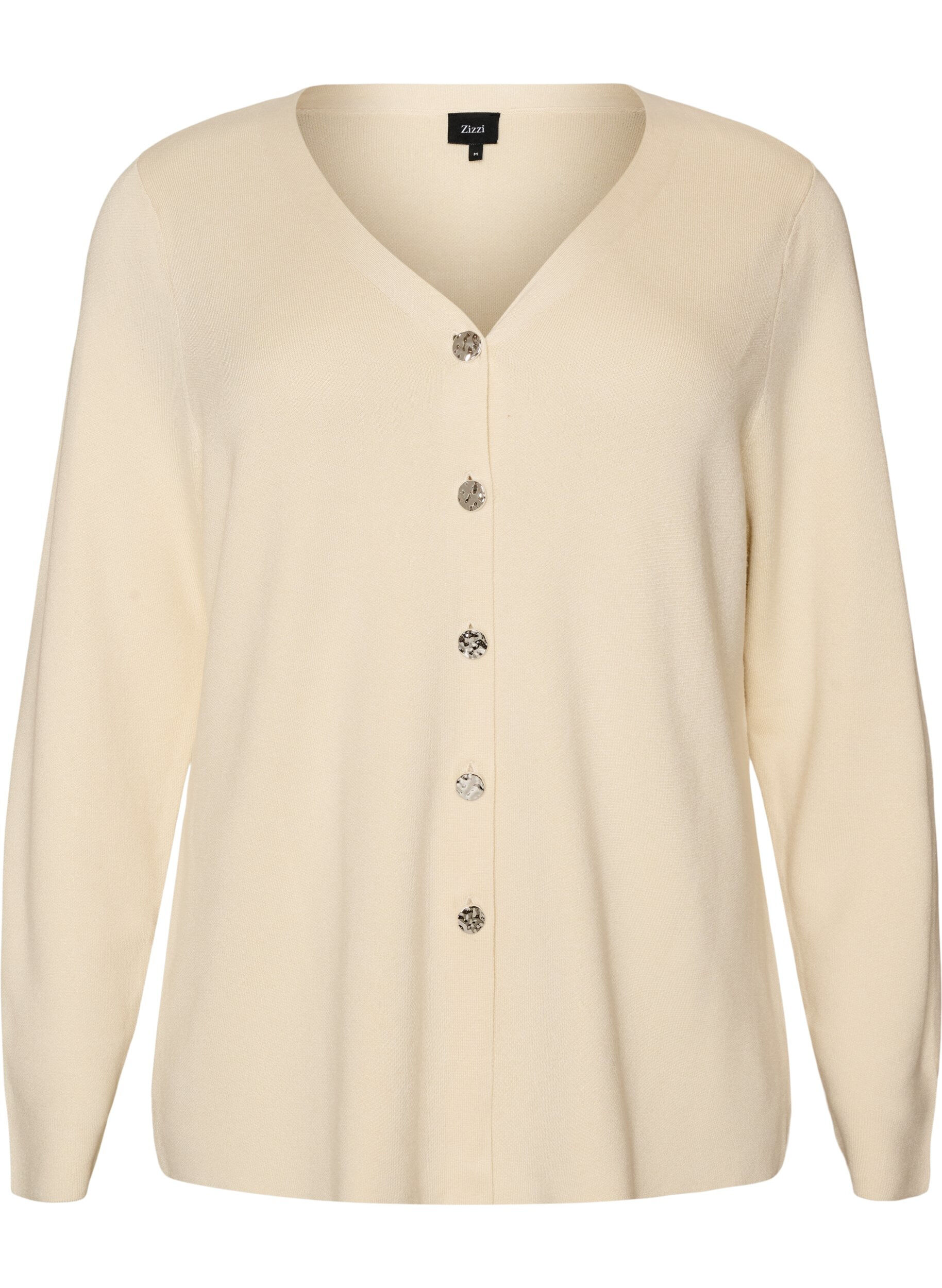 Finstickad cardigan med dekorativa knappar