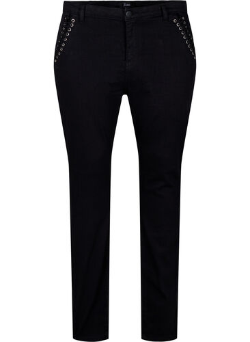 Super slim Amy jeans med snörning fram, Black, Packshot image number 0