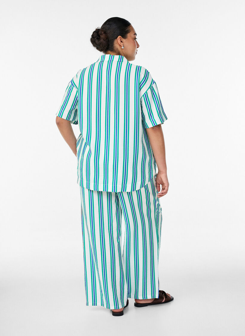 Randiga byxor med h&ouml;g midja och vida ben, Vanilla, Model image number 2