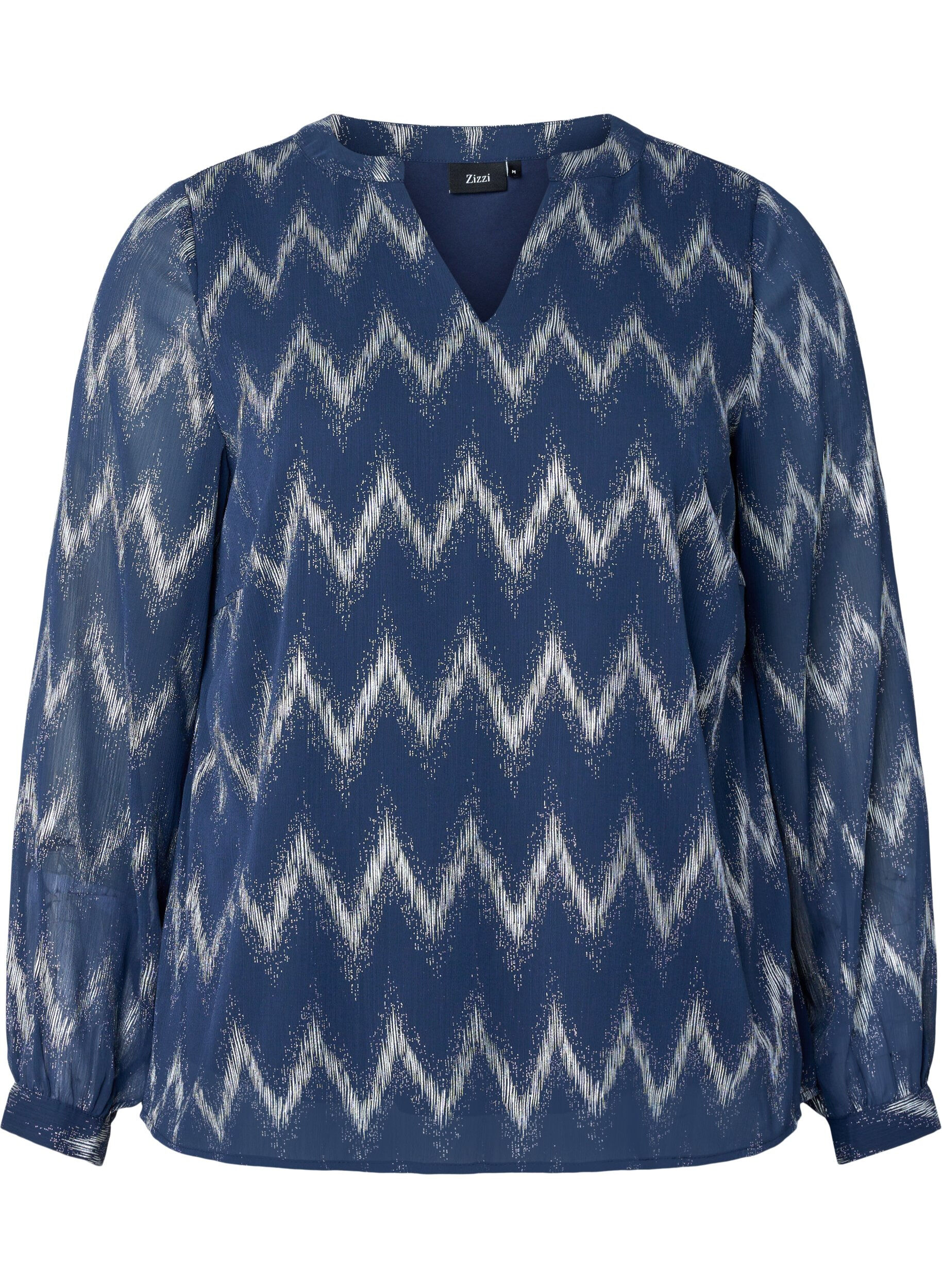 Zizzi Blus med tryck och v-ringning, Bl&aring;, Packshot image number 0