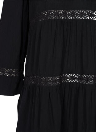 A-linjeformad viskosklänning med spetsband, Black, Packshot image number 3