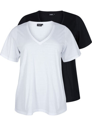 FLASH - 2-pack v-ringade t-shirtar, White/Black, Packshot image number 0