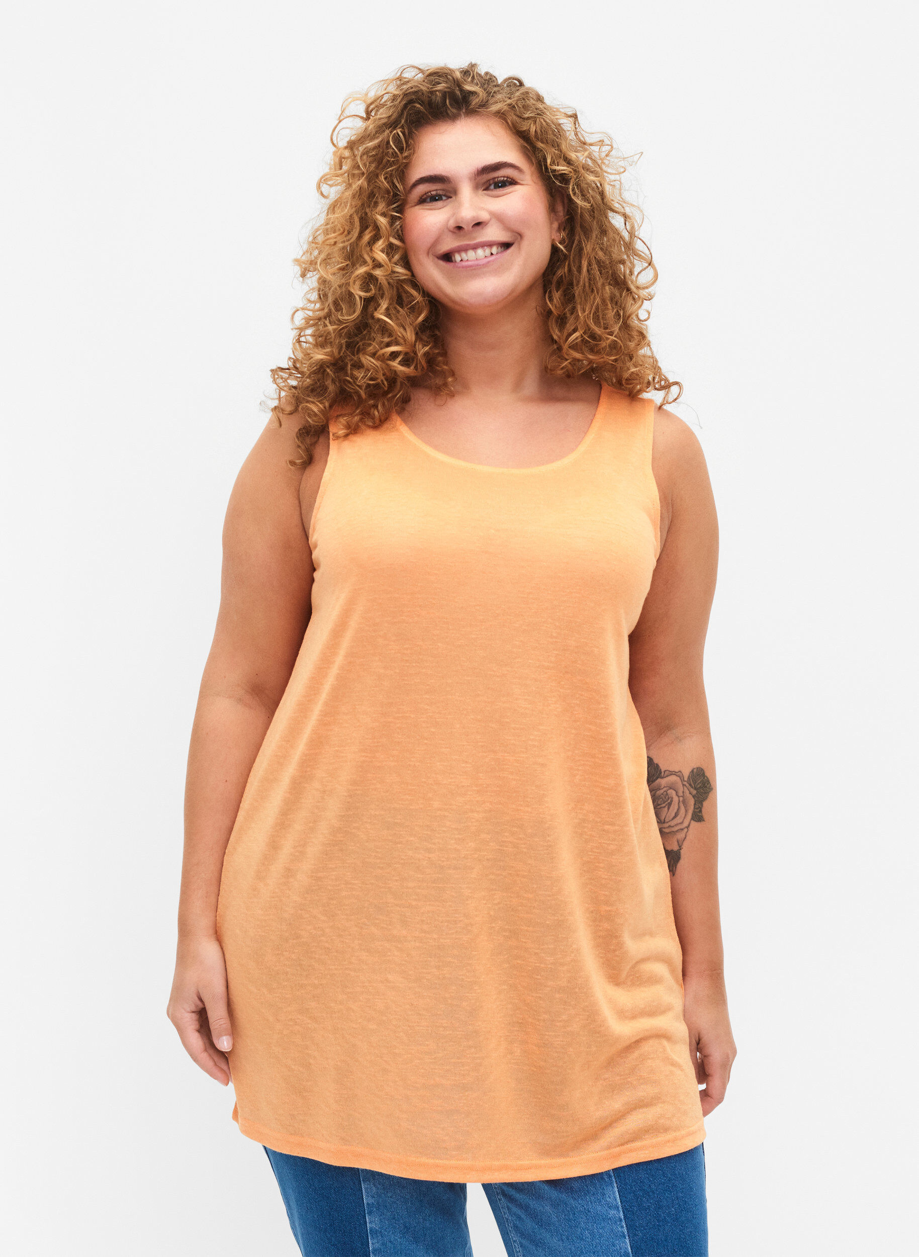 Zizzi Topp med struktur och rund hals, Mock Orange, Model image number 0