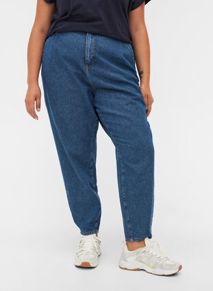 Pösiga jeans i bomull, Blue denim, Model image number 2