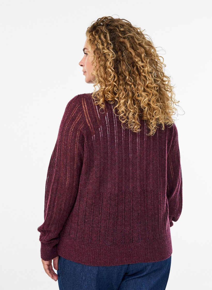 Stickad kofta med h&aring;lm&ouml;nster, M&ouml;rk Bordeaux, Model image number 2