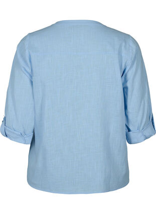 Skjortblus i bomull med v-ringning, Serenity, Packshot image number 1