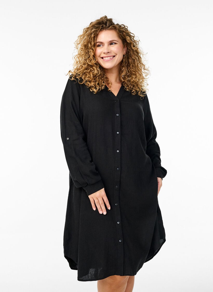 Lång skjorta i linne och viskos, Svart, Model image number 0