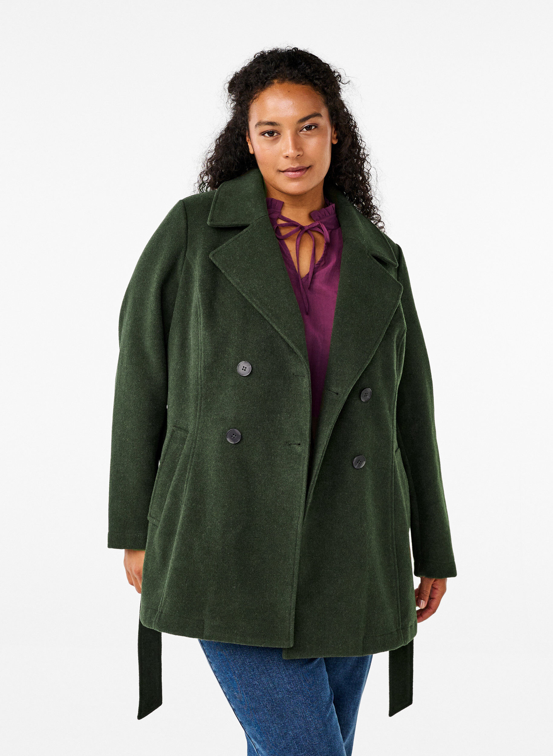 Zizzi Kort ulljacka med b&auml;lte, Forest Night Mel., Model image number 0