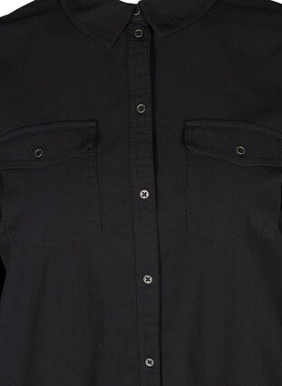 Lång bomullsskjorta med bröstfickor, Black, Packshot image number 2