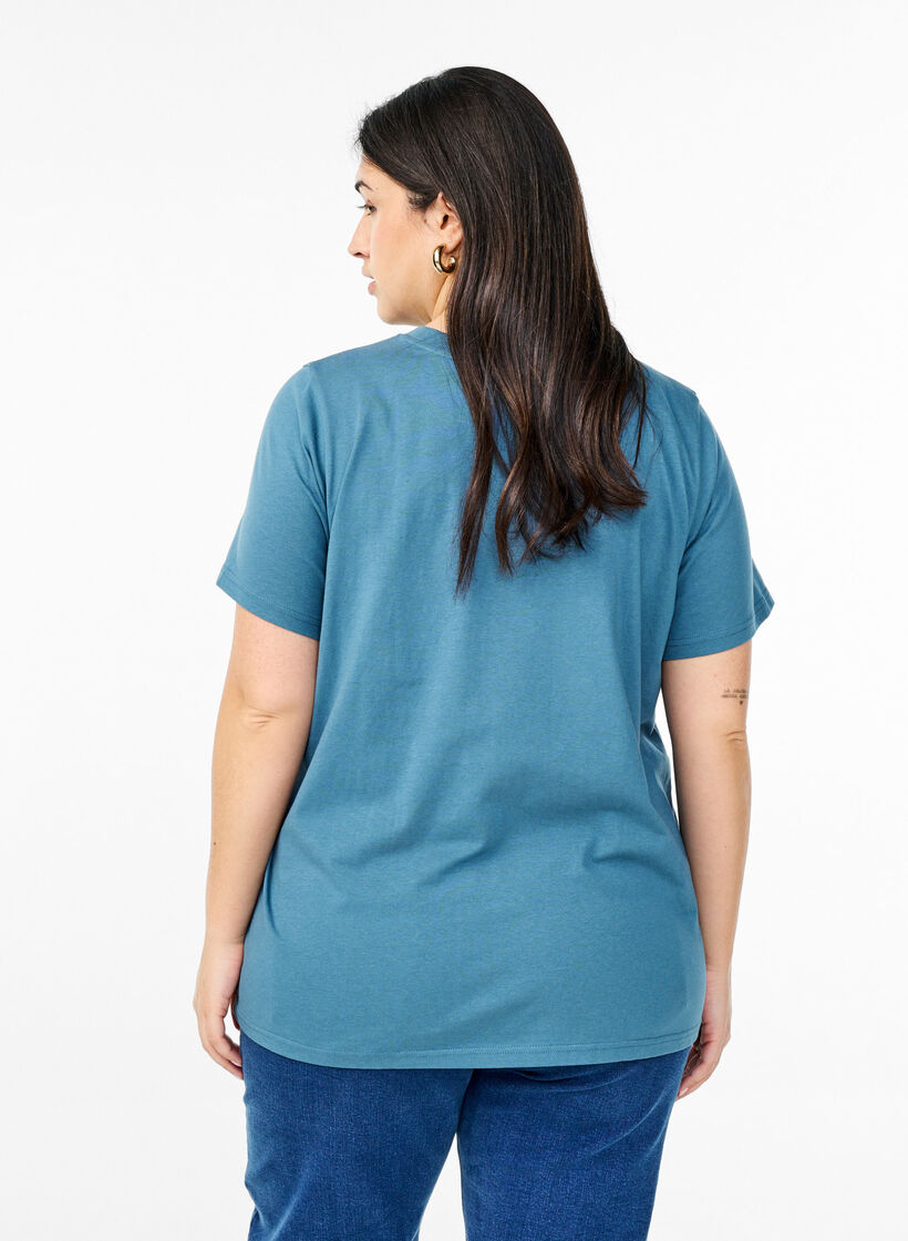 Enkel t-shirt i bomull med rund halsringning, Bl&aring;, Model image number 2