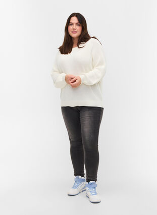 Långärmad stickad tröja med mönster, Cloud Dancer Mel., Model image number 2