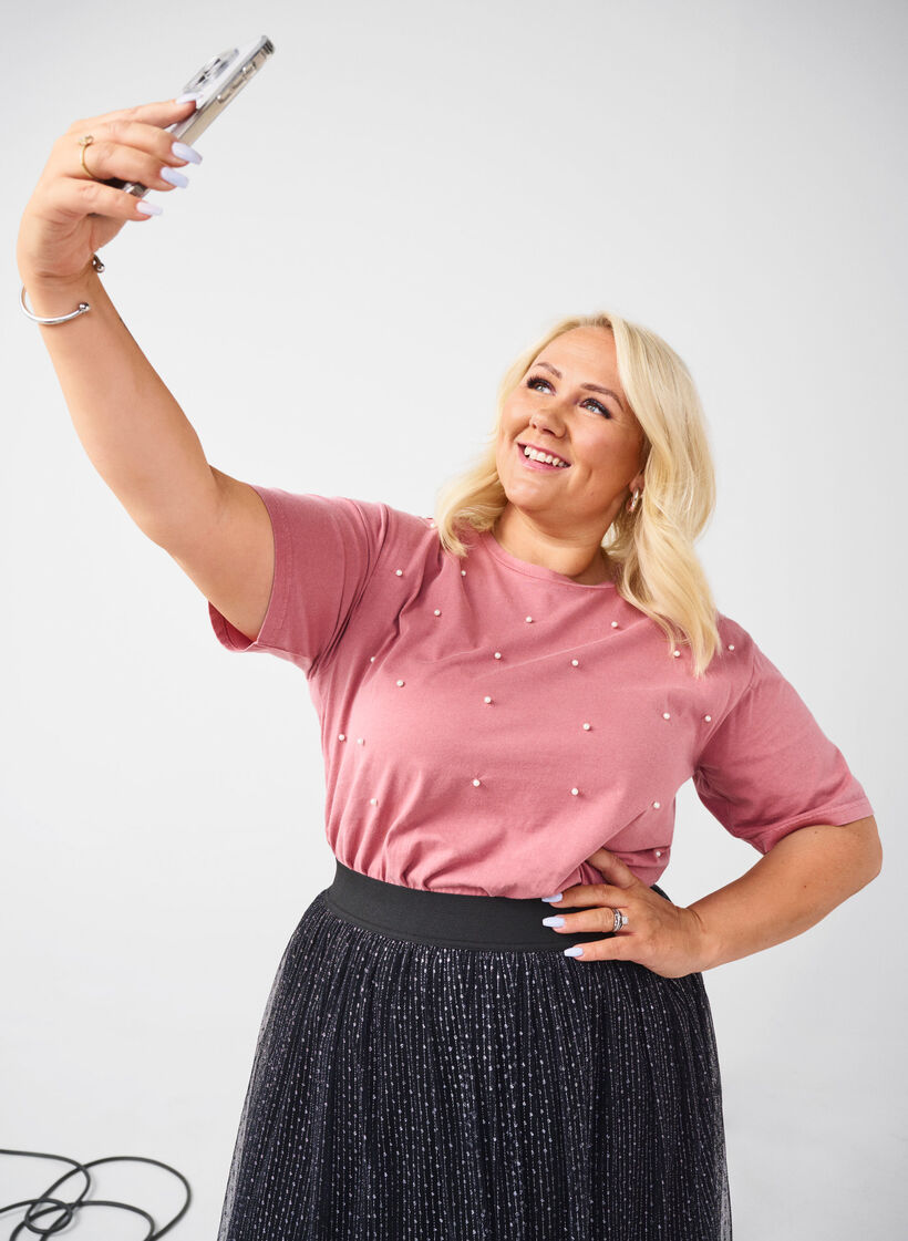 T-shirt med pärlor, Heather Rose Washed, Image image number 0