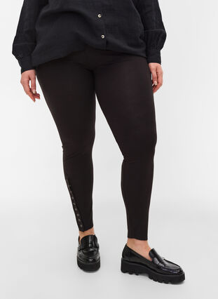 Ribbade leggings med tryckknappar, Black, Model image number 3