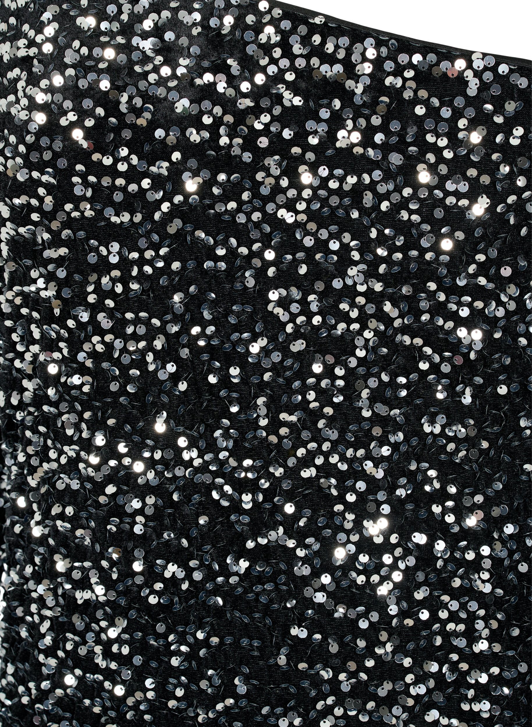 Zizzi Kort one-shoulder kl&auml;nning med paljetter, Black/Silver Sequins, Packshot image number 2