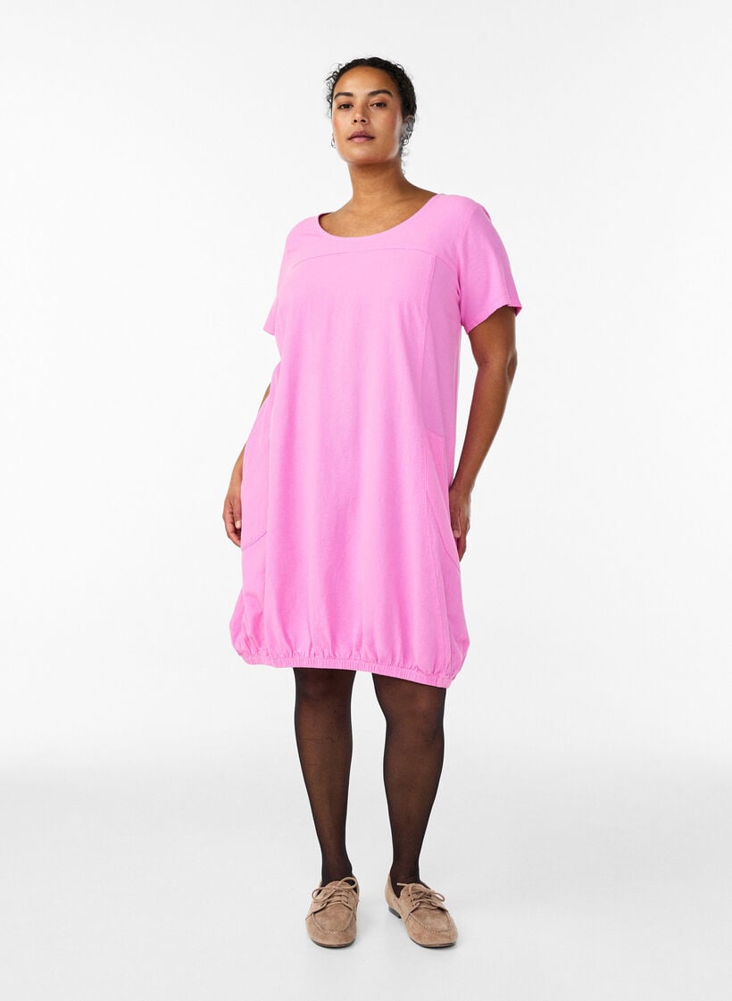 Kort&auml;rmad kl&auml;nning i bomull, Rosa, Model image number 1
