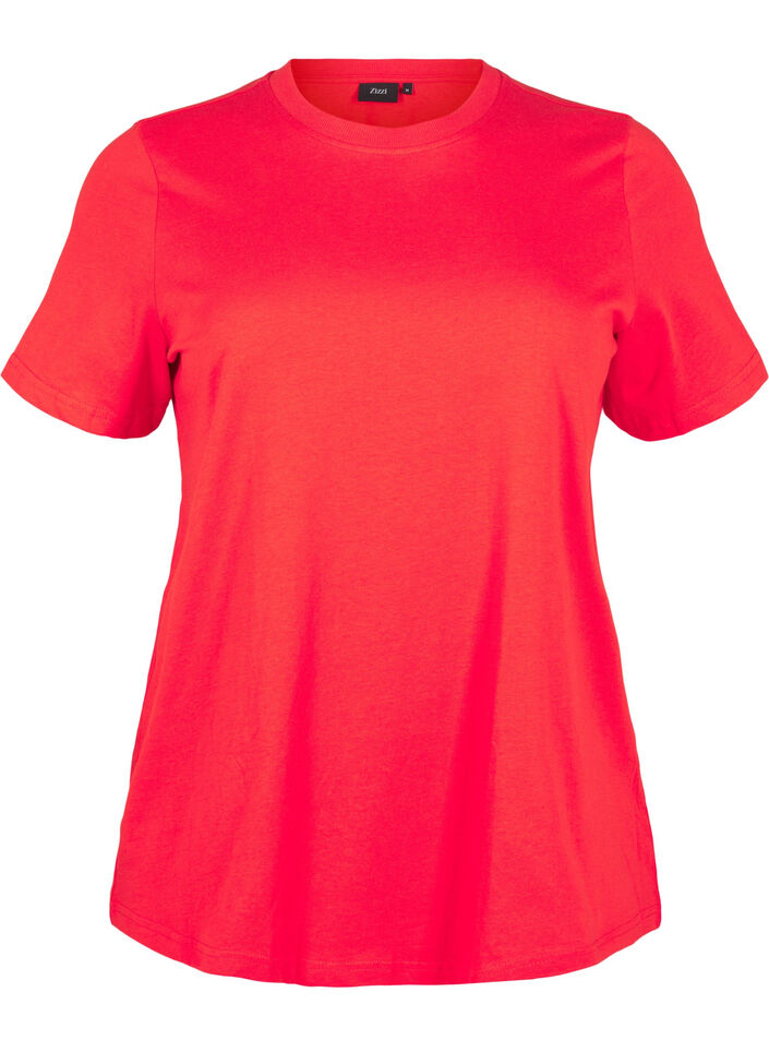 Enkel t-shirt i bomull med rund halsringning, R&ouml;d, Packshot image number 0