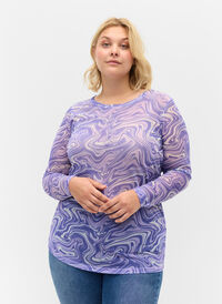 Mesh-tröja med tryck, Lilac, Model