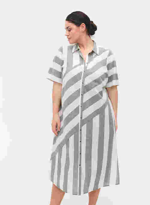 Kortärmad skjortklänning i bomull med ränder