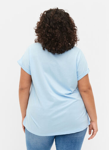 Kortärmad t-shirt i bomullsmix, Chambray Blue , Model image number 1