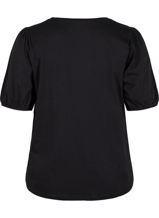T-shirt med lös passform och ärmar som går till armbågen, Black, Packshot image number 1