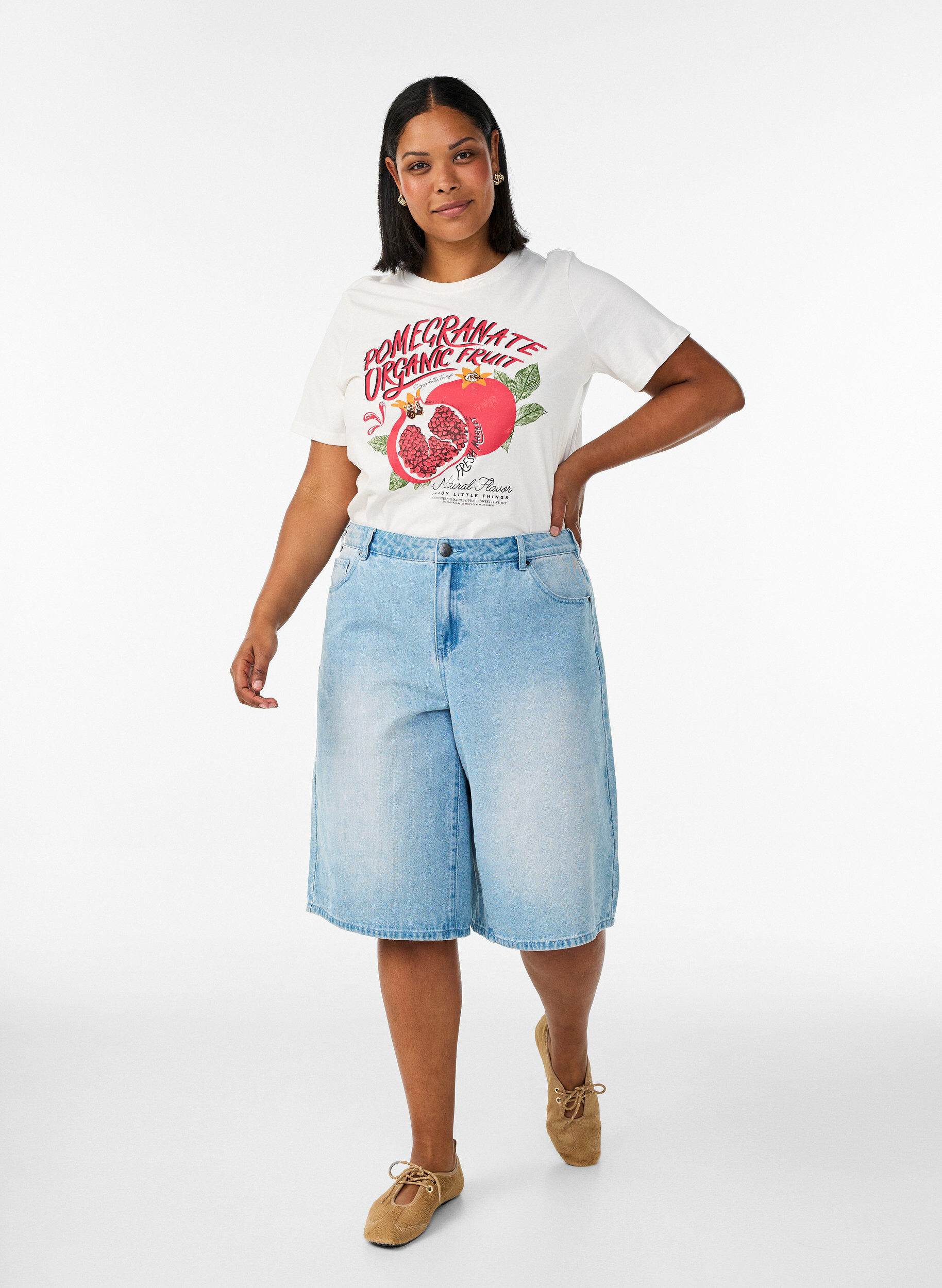 ZizziT-shirt i bomull med tryck, Vit, Model image number 1