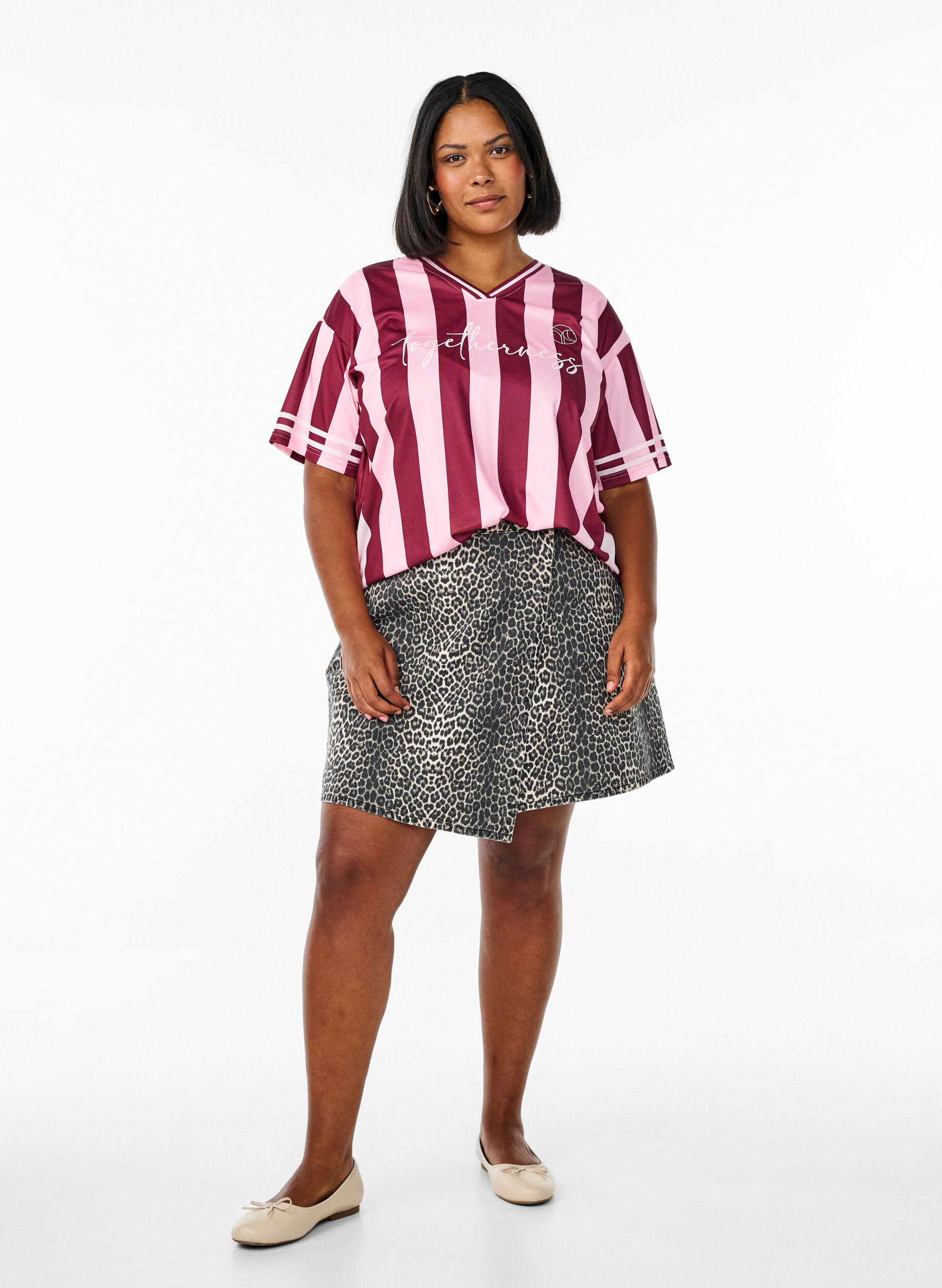 Zizzi A-linjeformad jeanskjol med leopardm&ouml;nster, Brun, Model image number 1