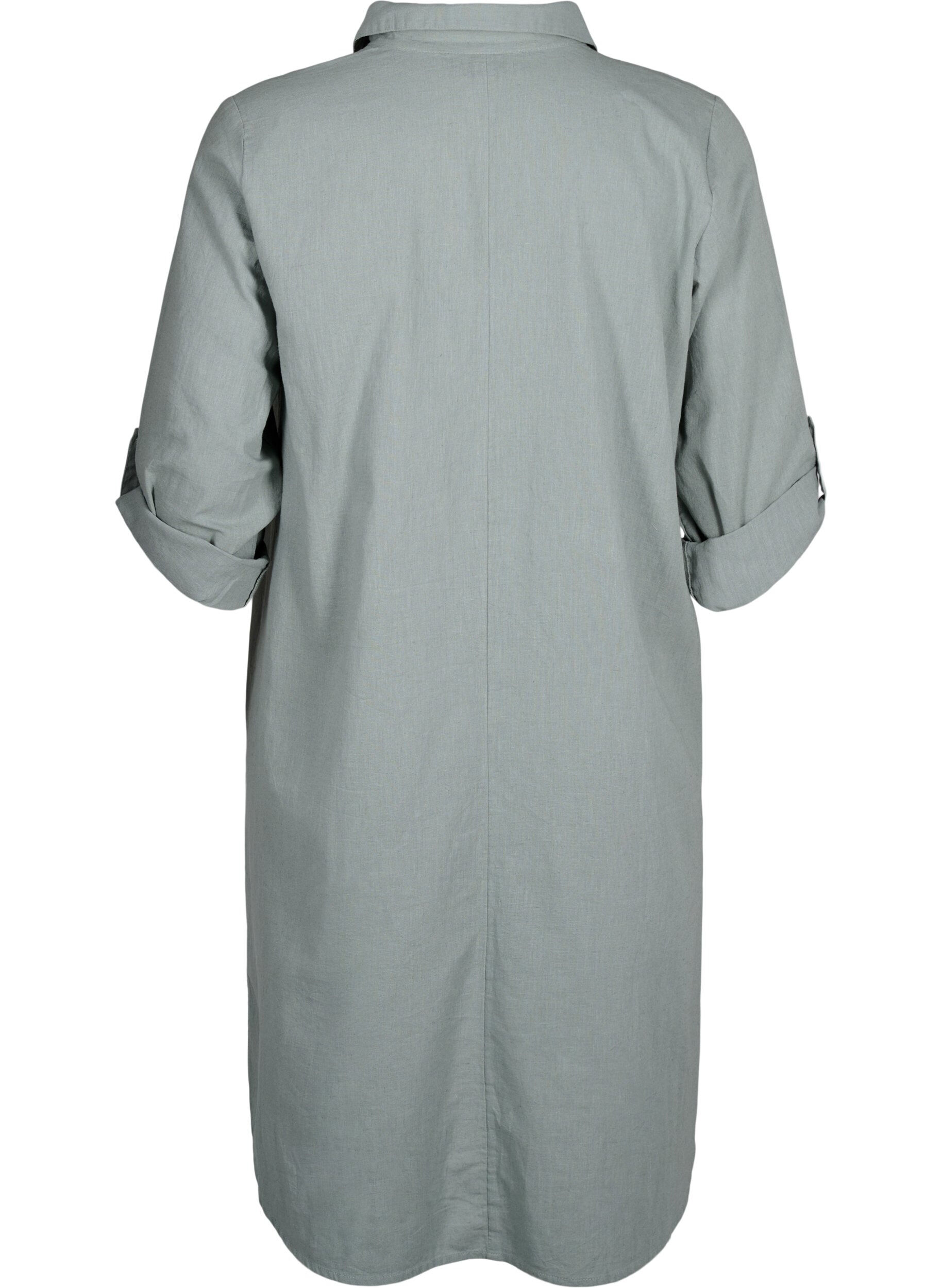 Zizzi Kl&auml;nning i bomull och linne med V-ringning, Chinois Green, Packshot image number 1