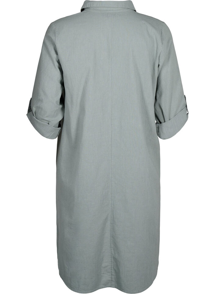 Klänning i bomull och linne med V-ringning, Chinois Green, Packshot image number 1