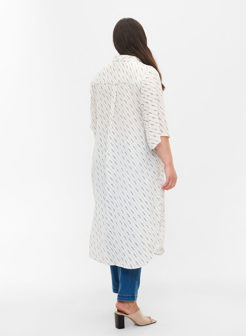 Randig skjortklänning i viskos, White AOP, Model image number 1