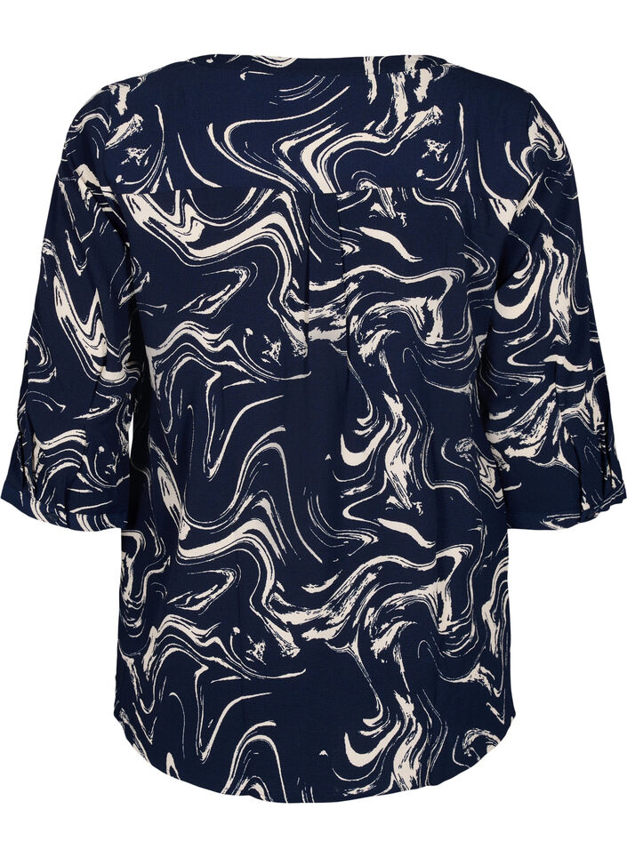 Blus med tryck och 3/4-ärm, N. Blazer Swirl AOP, Packshot image number 1