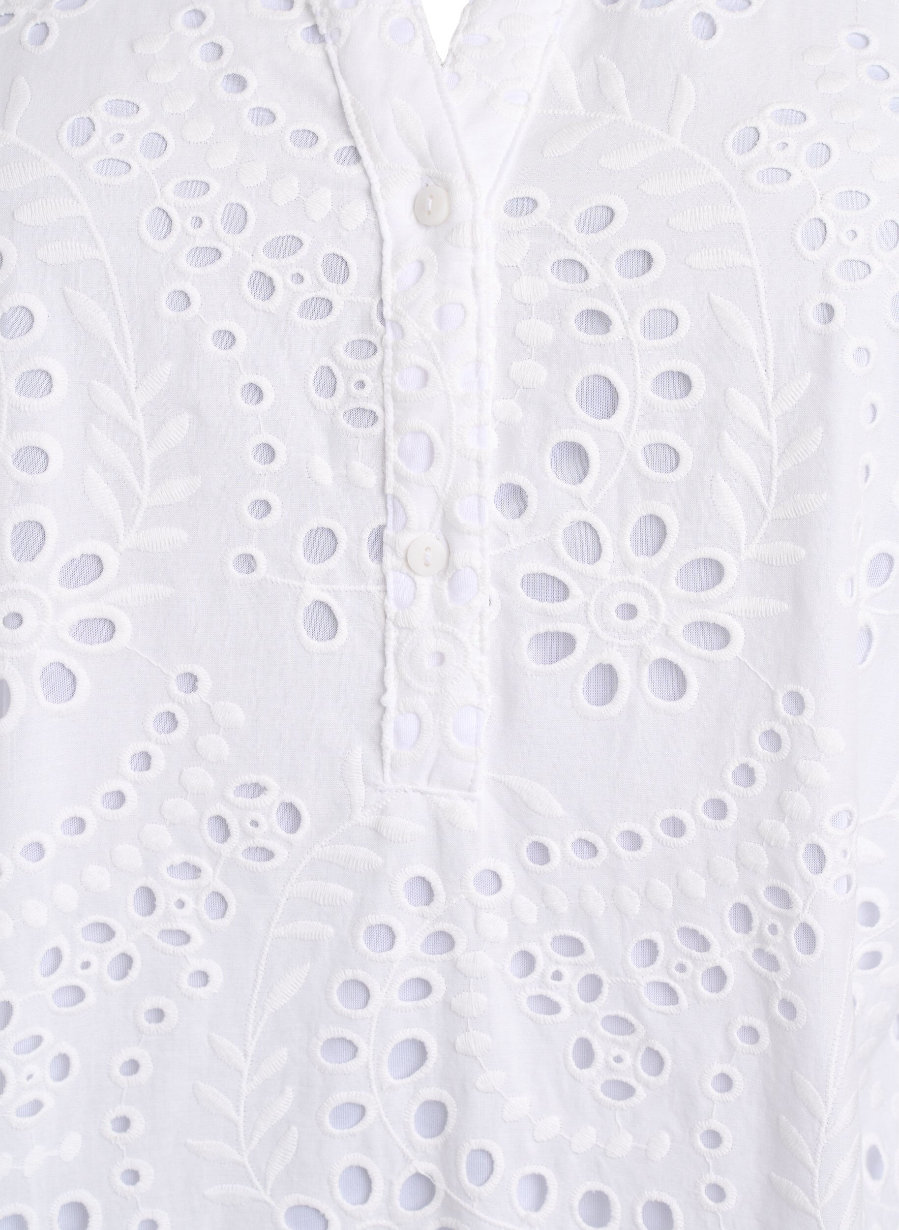 Zizzi Kl&auml;nning i broderie anglaise med volang&auml;rmar, Vit, Packshot image number 2