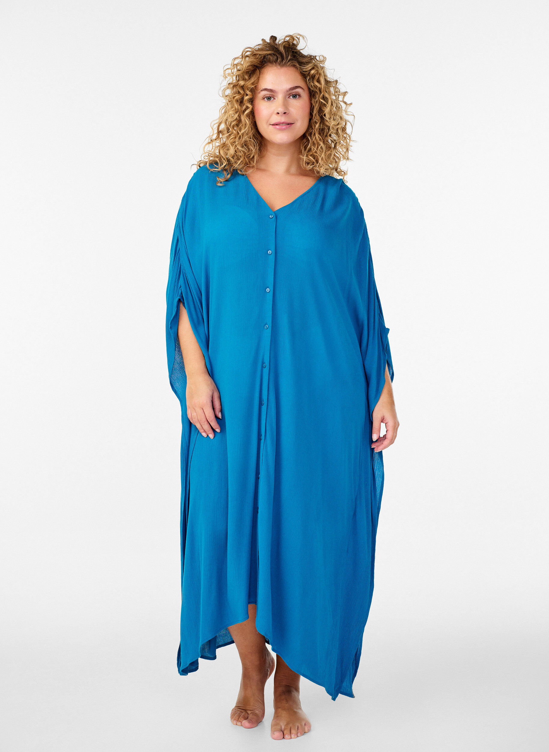 Kaftan-strandkl&auml;nning med knappar, Bl&aring;, Model