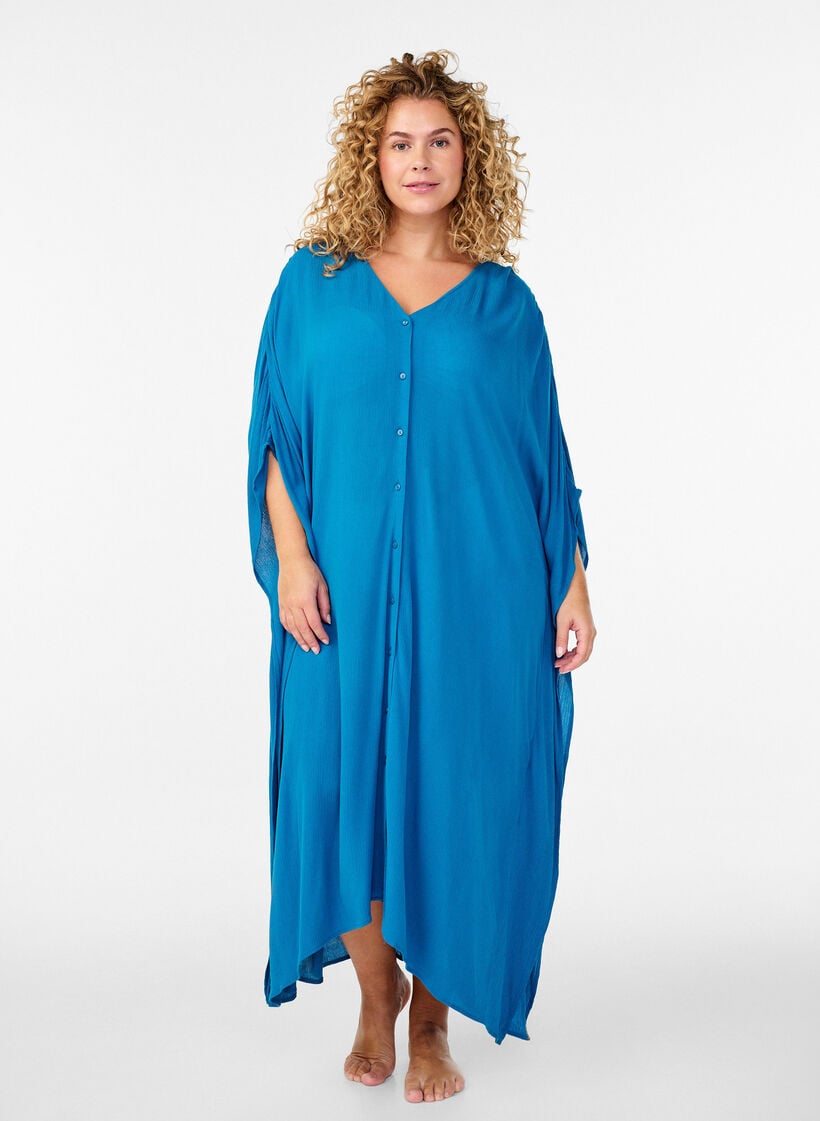 Kaftan-strandkl&auml;nning med knappar, Bl&aring;, Model image number 0