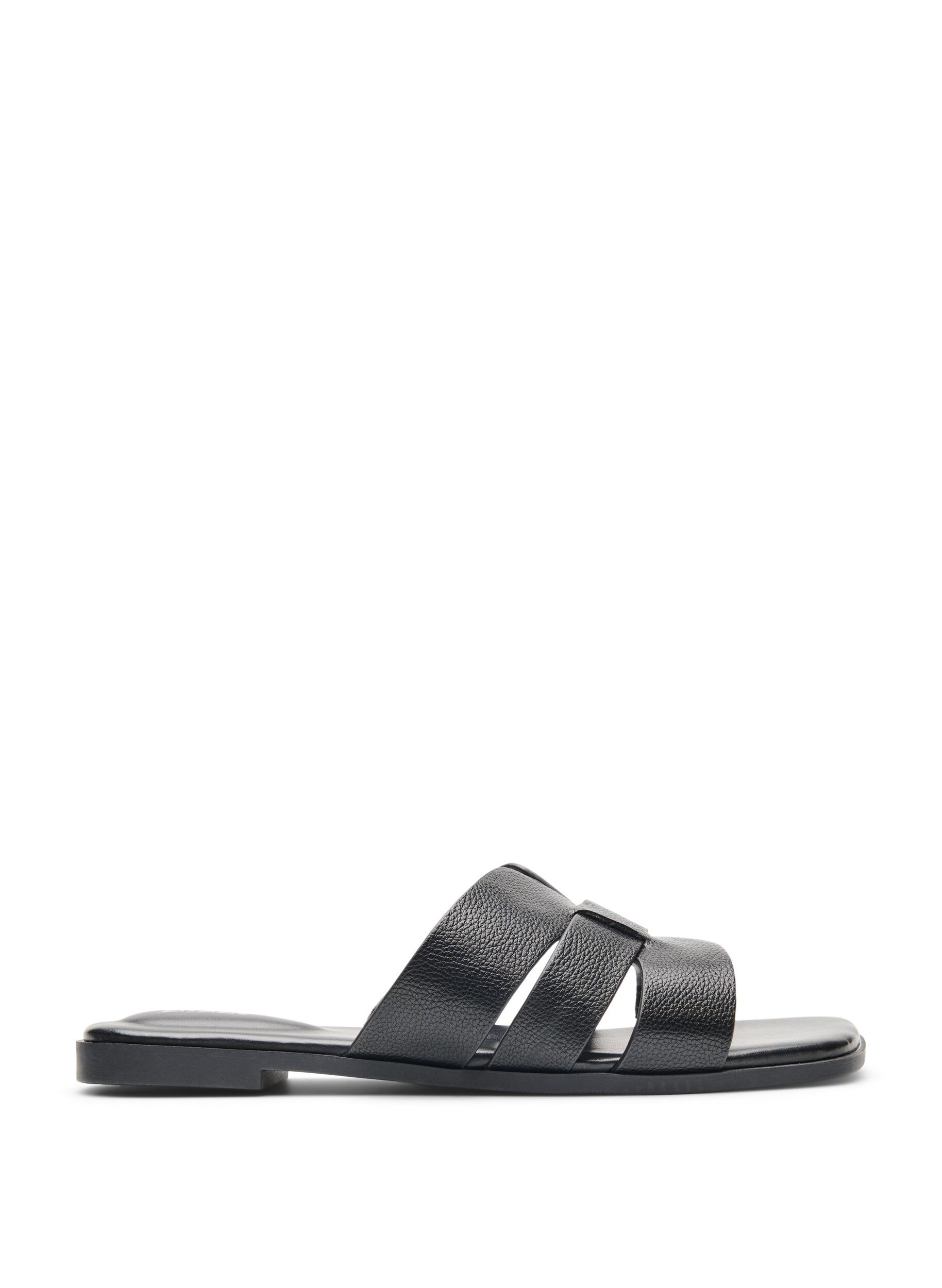 Zizzi Sandal med breda remmar och fyrkantig t&aring;, Svart, Packshot image number 0