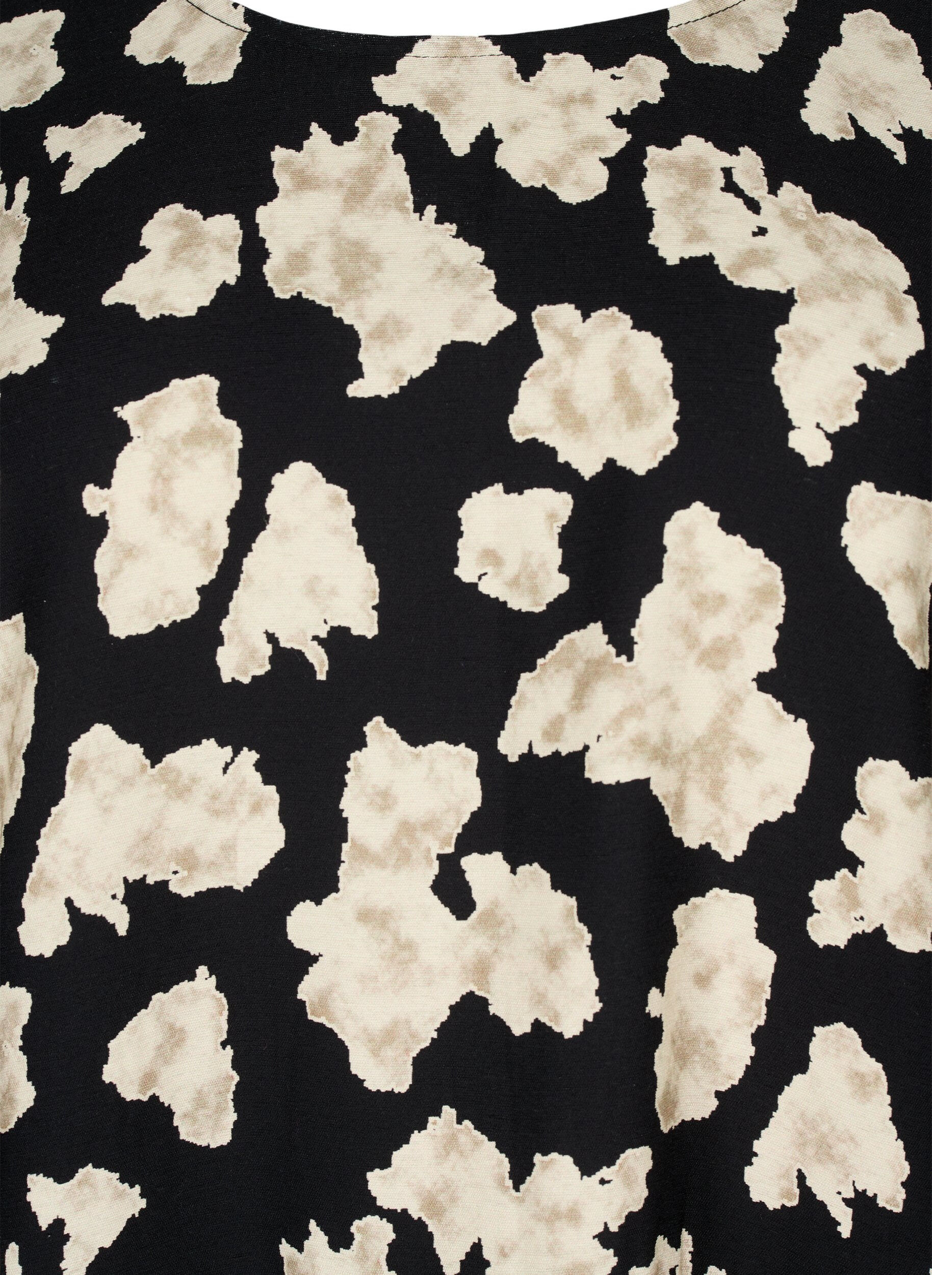 Zizzi L&aring;ng&auml;rmad kl&auml;nning med tryck och rosetter, Svart, Packshot image number 2