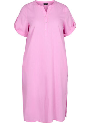 Lång skjortklänning med korta ärmar, Begonia Pink, Packshot image number 0