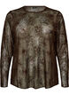 Blus i mesh med blommor och paljetter, Brun, Packshot image number 0