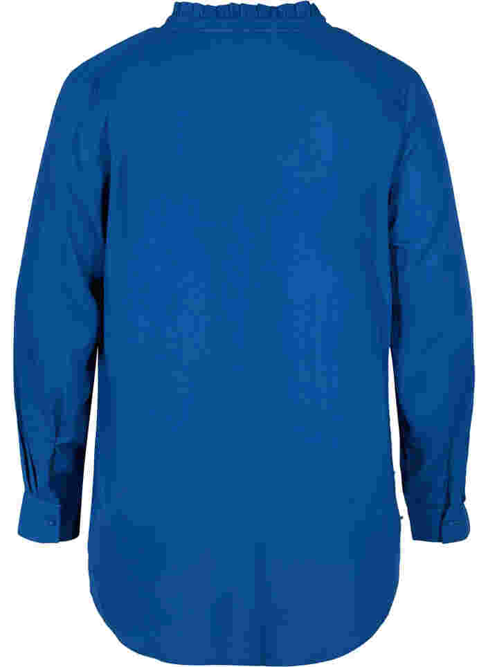 Långärmad skjorta med volangkrage, Estate Blue, Packshot image number 1