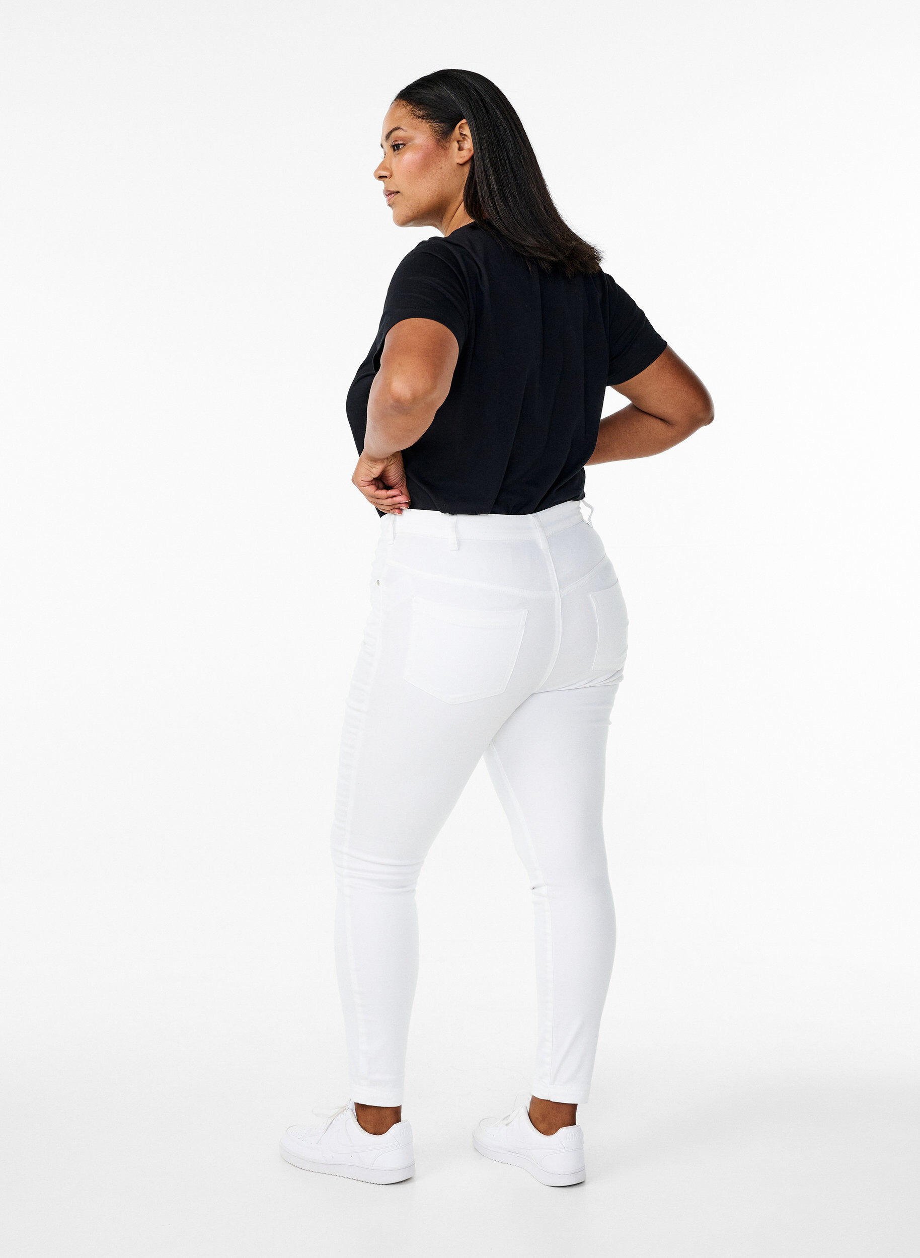 Zizzi Super slim Amy jeans med h&ouml;g midja, White, Model image number 1
