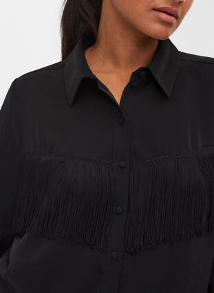 Enfärgad skjorta med fransar, Black, Model image number 2