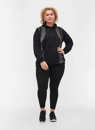 Sweatshirt med huva och mönsterdetalj, Black, Model image number 3