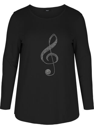 Långärmad tröja med dekorativt mönster, Black, Packshot image number 0