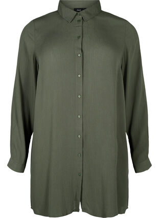 Lång viskosskjorta med långa ärmar, Thyme, Packshot image number 0
