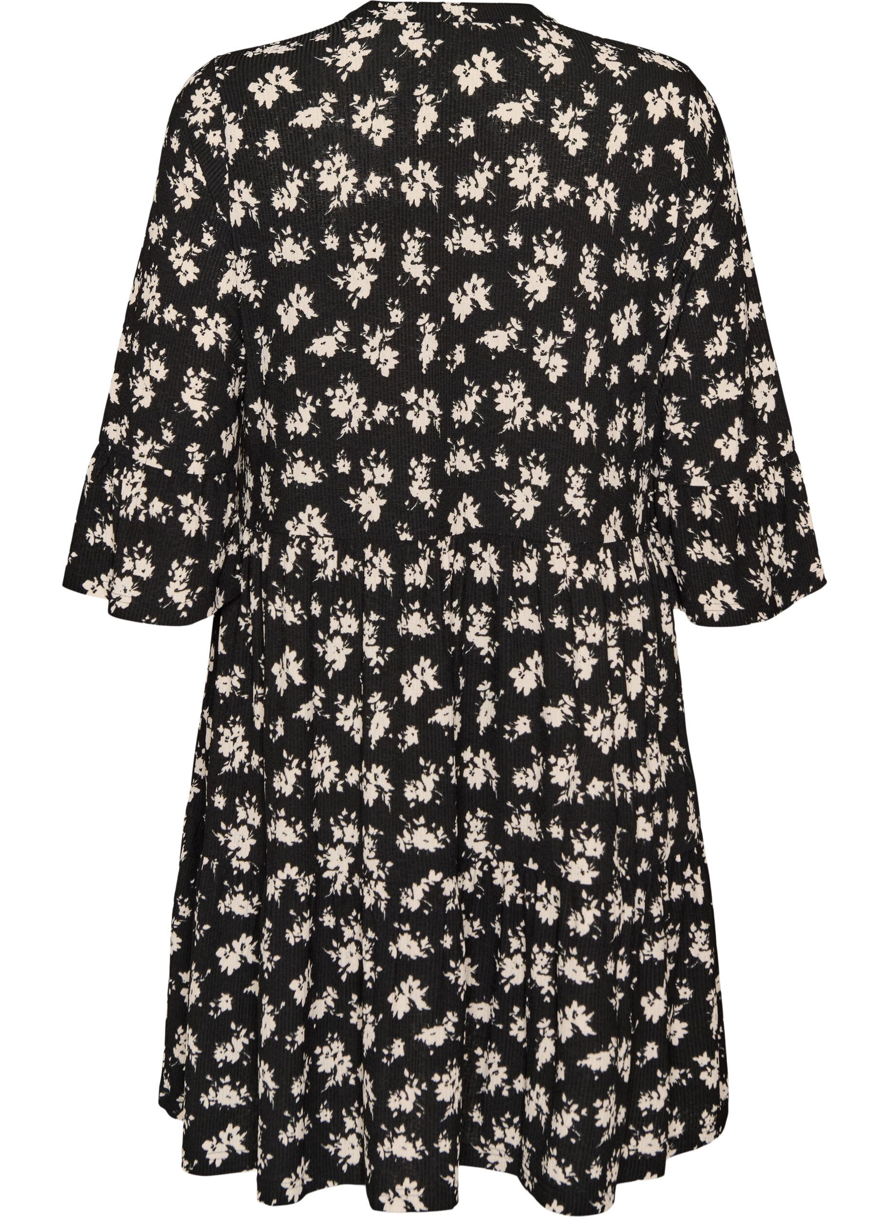 ZizziKort a-linjeformad kl&auml;nning i jersey med helt&auml;ckande m&ouml;nster, Svart, Packshot image number 1