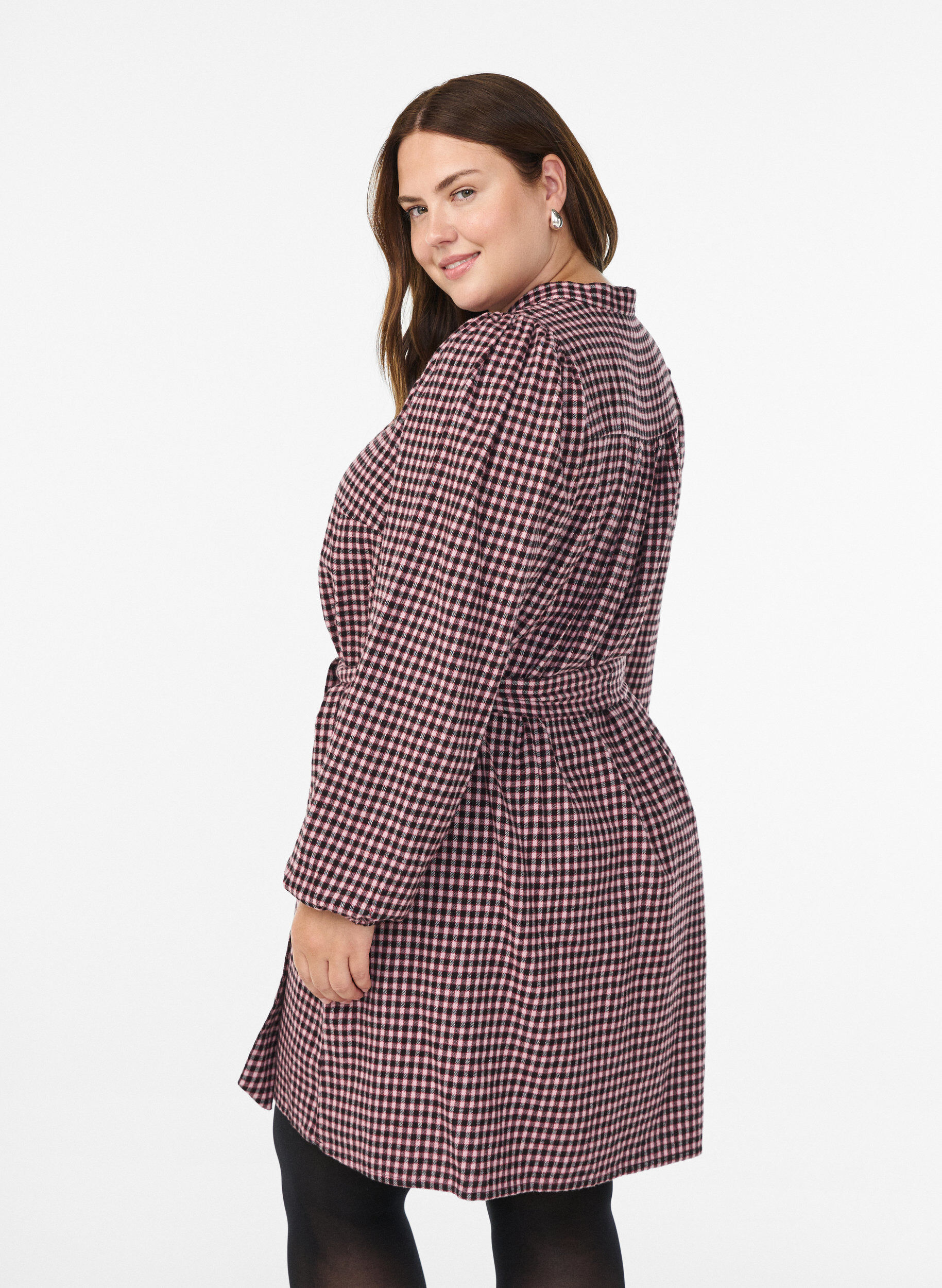 Zizzi Kort rutig kl&auml;nning med knytsk&auml;rp, R&ouml;d, Model image number 2