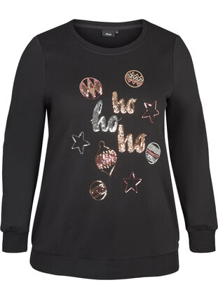 Sweatshirt med julmotiv och paljetter, Black, Packshot image number 0