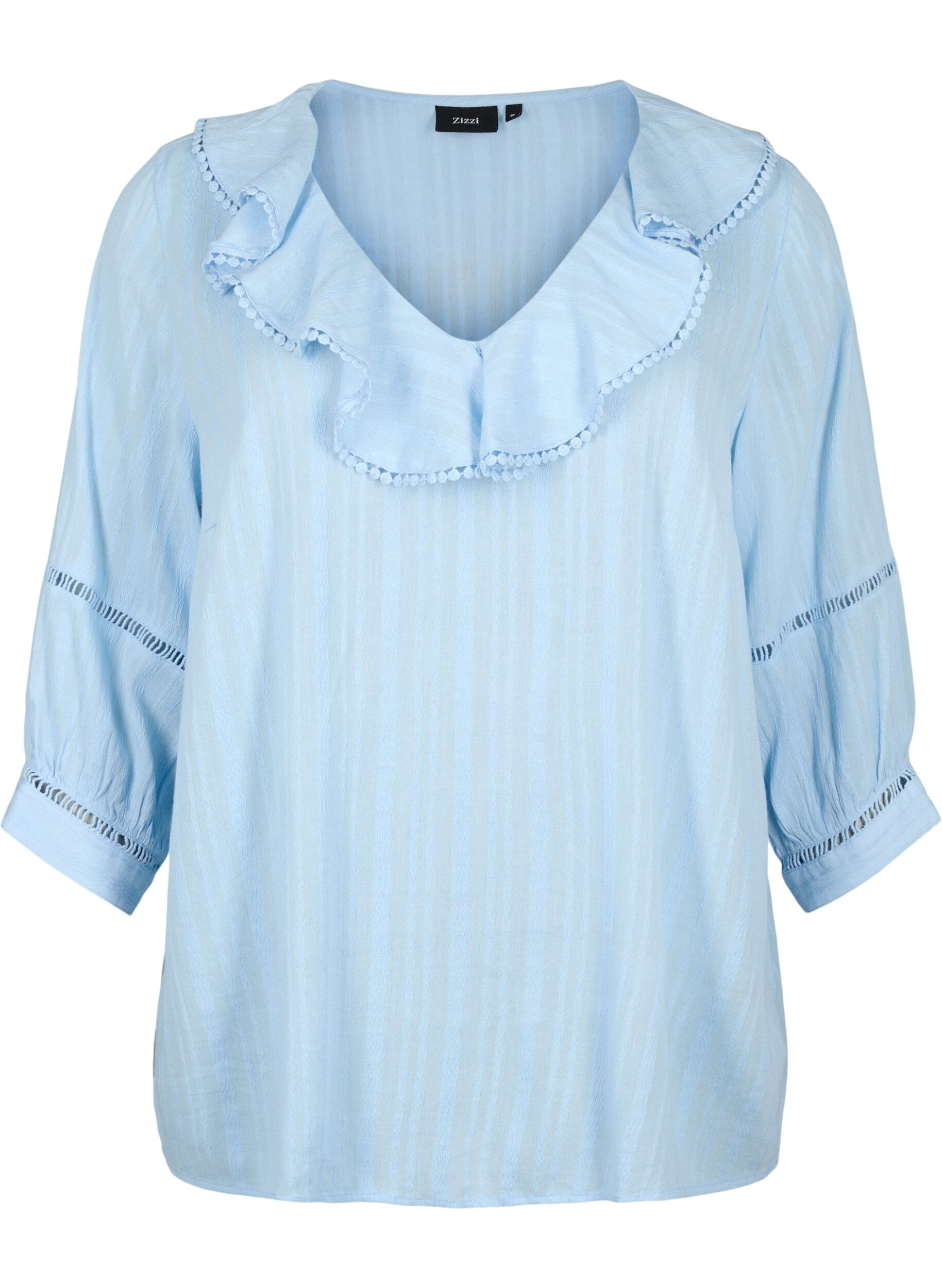 Zizzi Blus med 3/4 &auml;rmar och spets, Chambray Blue, Packshot image number 0