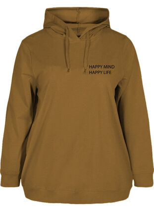 Sweatshirt med huva och tryck, Spruce Yellow Mel., Packshot image number 0